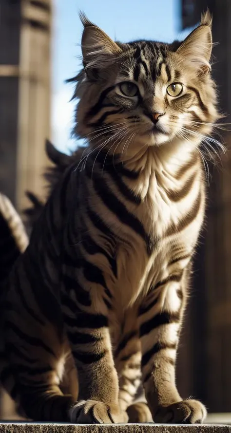 best quality, ((Medium Wide Shot of Big Gargantuan Cyborg Otherworldly Feline,  Scaled Appendages,  Curved-Tailed, Shaggy Fur,  Wyvern Wings)) (that's feel humble) , ((look at the camera)), space as background,