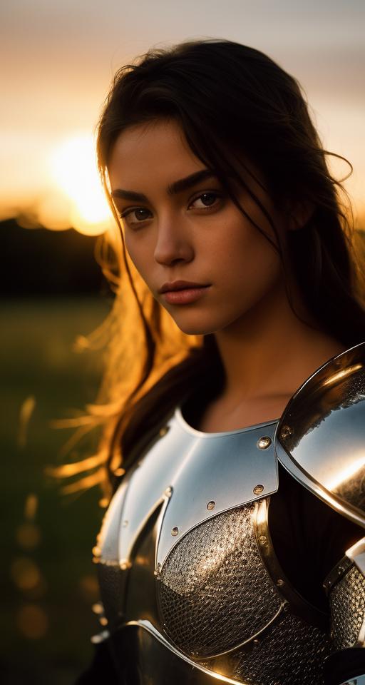 A close up of a woman in a armor outfit holding a sword - SeaArt AI