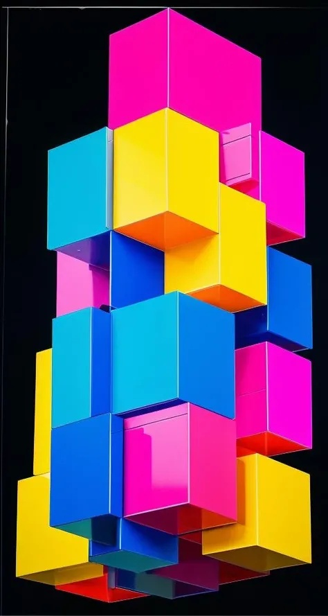 best quality, bb3l15, a colorful diagonal abstract structure made of cube and over a square black background <lora:bb3l15:1>,