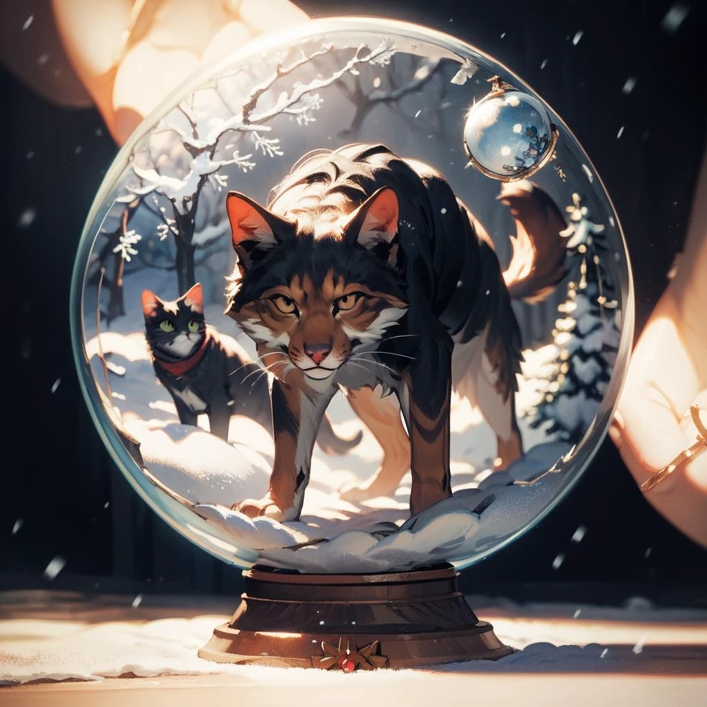 score_9, score_8_up, score_7_up, snow globe,cat and wolf,((masterpiece,best quality)) <lora:add-detail-xl:1><lora:snow_globe:1> <lora:Anime Summer Days Style SDXL_LoRA_Pony Diffusion V6 XL:1>,black background,The snowstorm inside