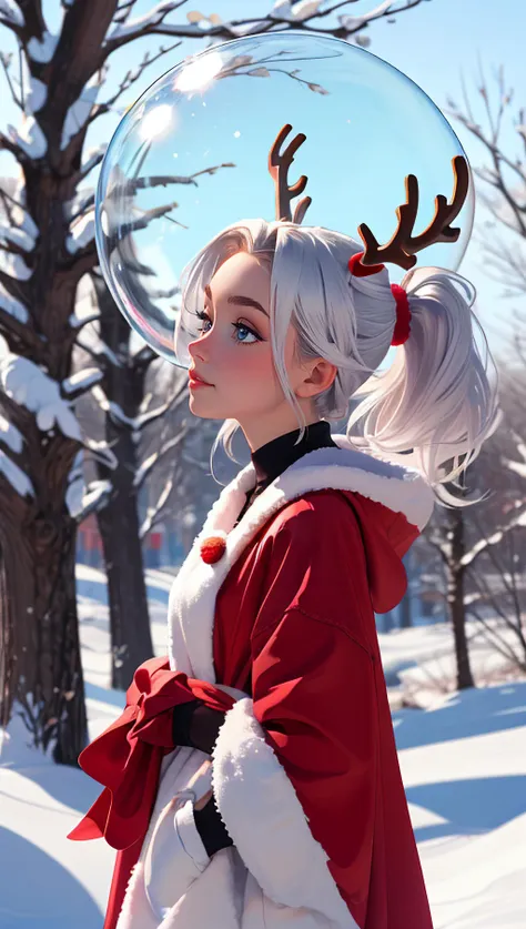 (masterpiece, best quality), 1girl, ponytail, wrenchsjoyfuljingle, gown, reindeer antlers, snow_globe, outdoor, snow trees, blurry background, <lora:wrenchsjoyfuljingle:0.8>, <lora:snow_globe:0.8>, <lora:(LoRa:0.9524) Birch Light ã·ã©ã«ãã®åç½æ¨ºæ¨¹ä¹å Concept (With multires noise version):0.8>