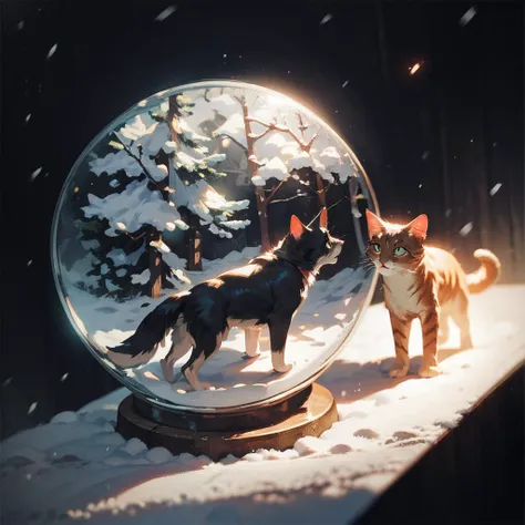 score_9, score_8_up, score_7_up,  snow globe,cat and wolf,((masterpiece,best quality)) <lora:add-detail-xl:1><lora:snow_globe:1> <lora:Anime Summer Days Style SDXL_LoRA_Pony Diffusion V6 XL:1>,black background,The snowstorm inside