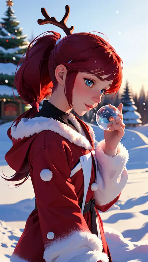 (masterpiece, best quality), 1girl, ponytail, wrenchsjoyfuljingle, gown, reindeer antlers, snow_globe, outdoor, snow trees, blurry background, <lora:wrenchsjoyfuljingle:0.8>, <lora:snow_globe:0.8>, <lora:(LoRa:0.9524) Birch Light ã·ã©ã«ãã®åç½æ¨ºæ¨¹ä¹å Concept (With multires noise version):0.8>