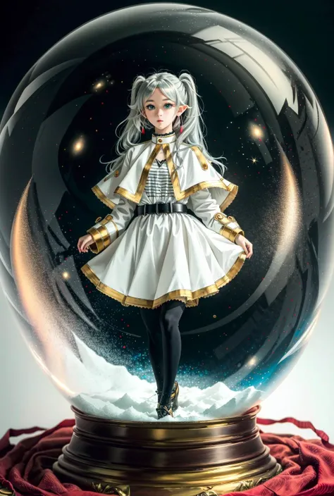 snow_globe,<lora:СнежнÑй ÑаÑ(snow_globe):0.8>,<lora:ФÑиÑен пÑовожаÑÑÐ°Ñ Ð² поÑледний пÑÑÑ(aafrie,long hair, white hair,twintails, pointy ears,earrings, thick eyebrows,(Ñм одеждÑ):0.7>,aafrie, long hair, white hair, twintails, pointy ears, earrings, thick eyebrows, white capelet, striped shirt, long sleeves, belt, white skirt, black pantyhose,, anime style, anime colors,detailed anime,animeHD, anime eyes, bigger eyes, high quality anime, large anime pupils, 1girl (in full growth), best quality, masterpiece, ultra-detailed, high quality,perfect anatomy, (perfect full body), (detailed full body), good eyes, perfect face, pretty face,(beautiful and aesthetic:1.2),beautiful eyes, anime eyes, detailed eyes,Exquisite visuals, high-definition