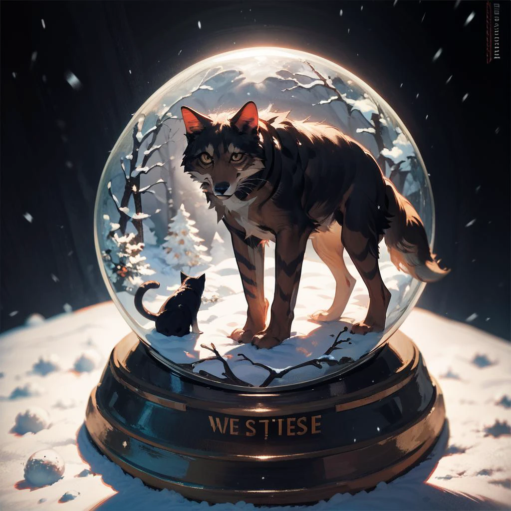 score_9, score_8_up, score_7_up, snow globe,cat and wolf,((masterpiece,best quality)) <lora:add-detail-xl:1><lora:snow_globe:1> <lora:Anime Summer Days Style SDXL_LoRA_Pony Diffusion V6 XL:1>,black background,The snowstorm inside