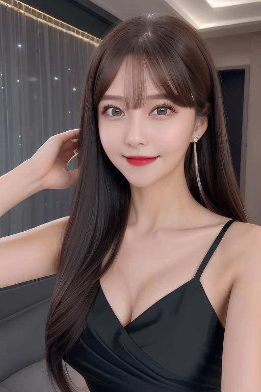 <lora:pmj.ChilloutMix-ni-fp16.v1:0.7>professional detailed photo of pmj with straight brown hair, night time,
(best quality, masterpiece:1.2), photorealistic,(cinematic composition:1.3), ultra high res, cinematic lighting, Exquisite details and textures, professional lighting, photon mapping, radiosity, physically-based rendering, indoor, hair clip,
27 year woman,
1 girl, beautiful detailed sky, bedroom, night, (nose blush), (smile(::0.8)1.1), (closed mouth) small breasts, beautiful detailed eyes:1.3, (bright red stylish slim unbuttoned v neck slim fit short blouse with ribbons), night, wet, rain, floating hair , photoshoot, (halfbody:1.2), (slim waist:1.2), side view, (black dress:1.3), luxurious purse, side pose, cleavage, (side shot:1.3), closed lips, closed mouth,