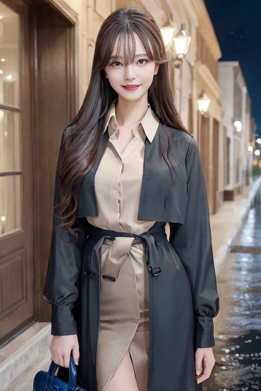 <lora:pmj.ChilloutMix-ni-fp16.v1:0.7>professional photo of pmj with long straight brown hair, night view, night time,
(best quality, masterpiece:1.2), photorealistic,(cinematic composition:1.3), ultra high res, cinematic lighting, Exquisite details and textures, professional lighting, photon mapping, radiosity, physically-based rendering,
1girl, beautiful detailed sky, detailed coffee shop, night, dating, (nose blush), (smile:1.1), (closed mouth) small breasts, beautiful detailed eyes:1.3, (bright brown stylish blouse), black long detailed trench coat:1.1 night, wet, rain, floating hair , photoshoot, (halfbody:1.2), (slim waist:1.2), side, short blue slim skirt, luxurious purse, side pose,
