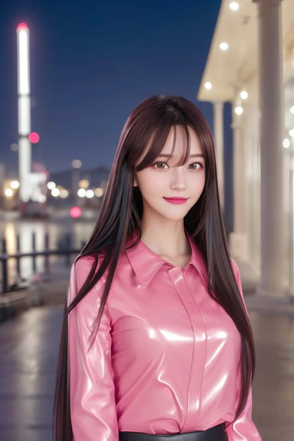 <lora:pmj.ChilloutMix-ni-fp16.v1:0.7>professional photo of pmj with long straight brown hair, night view, night time, night light,
(best quality, masterpiece:1.2), photorealistic,(cinematic composition:1.3), ultra high res, cinematic lighting, ambient lighting, sidelighting, Exquisite details and textures,professional lighting, photon mapping, radiosity, physically-based rendering,
1girl, beautiful detailed sky, detailed cafe, night, dating, (nose blush), (smile:1.1), (closed mouth) small breasts, beautiful detailed eyes:1.3, (bright pink stylish blouse), black long detailed leather trench coat:1.1 night, wet, rain, floating hair , photoshoot, (halfbody:1.2), (slim waist:1.2), side, short blue skirt, luxurious purse, side pose,