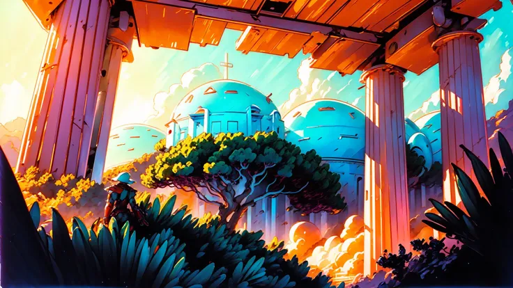 depth of field, cel shading, (masterpiece), (best_quality), (illustration), anime movie background, official art, beautiful location design, a (remarkable Hellenic:1.3) (jungle:1.3), a unique digital painting[, trending on artstation::0.4] <lora:bombshell2:1>