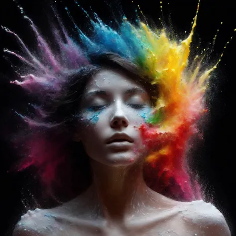 A woman with colored powder on her face and body - SeaArt AI