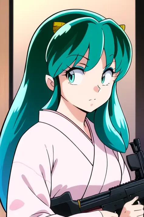masterpiece, lum,
1girl, solo,
yukata, kimono, night, facing viewer, looking to the side,
portrait, upper body,
holding weapon, gun, ak47, assault rifle,
<lora:lum v1.2>