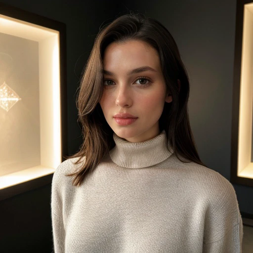 <lora:dariazaritskaya_sd15_512_128_64_v1:1> 1girl solo looking at viewer  wearing a turtleneck sweater  epiCRealism