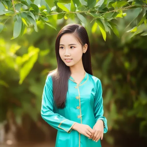 a photograph half body of an Vietnamese girl, wears khanranbaba, beautiful girl, gorgeous detailed faces, confident pose, confident, ,gorgeous costume, intricate, seductive, in front green flowered park, depth of field, professional photo, best quality, masterpiece, ultra high res, (photorealistic:1.4), 1girl, looking at viewer, dark hair, dark eyes