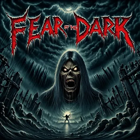 ("Fear of the Dark":1.1) text logo, night horror style,( Iron Maiden text style:0.9), heavy metal album cover
 <lora:Harrlogos_v1.1:1>