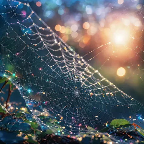 masterpiece High magnification, (depth of field, bokeh:1.3) macro shot of cobwebs, transparent color vinyl, ((prismatic shapes)), holographic, chromatic aberration, 8k, ultra detailed, ((masterpiece)), (best quality), detailed, realistic, 8k, 4k, UHD, high quality, lifelike, precise, vibrant, absurdres