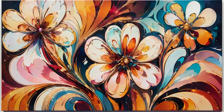 fluid art painting of a flower, professional grade award winning talent, dreamy autumn color palette, bendy and curvy shapes, artistic expressionist flower, (distinct outline of a flower:1.3), (distinct flower shape:1.3),