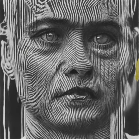 <lora:Linear-Delusion-000100:0.6>, LinearDelusion, collage art, zebra and a monkey standing in front of a wall, 35mm, still, abstract pattern