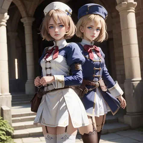 (masterpiece, top quality, best quality, official art, beautiful and aesthetic:1.5, photorealistic:1.3, sharp focus, natural lighting, dispersion subsurface, f2, 35mm,),
<lora:Blanc:0.4>,1girl,solo, short hair,blue eyes,blonde hair,brown hair,thighhighs,hat,dress,garter straps,blanc (neptune series), 4goddessesonline