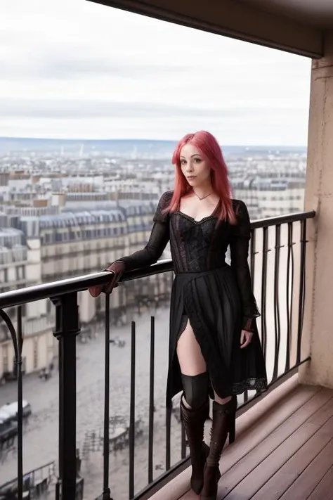 DEN_agray_steamgirl,
(standing on a balcony wearing an (elegant outfit:1.3), Paris scene, Eifel tower, balcony railing, balcony, City scape, scenic:1.2),
bokeh, f1.4, 40mm, photorealistic, raw, 8k, textured skin, skin pores, intricate details  <lora:epi_noiseoffset2:1>, epiCRealism <lora:ClothingAdjuster3:-1>
