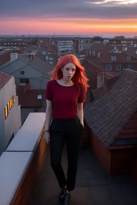 DEN_agray_steamgirl,
((cityscape:1.2) scene posing on the (rooftops:1.2) at (sunset:1.2) wearing clothes, wearing trousers and a top, (plain top:1.2), (top:1.2), (trousers:1.2), (cityscape:1.2), (night time sunset sky:1.3), (dark:1.1), (evening:1.2), vibrant sky colours:1.2),
bokeh, f1.4, 40mm, photorealistic, raw, 8k, textured skin, skin pores, intricate details <lora:epi_noiseoffset2:1>, epiCRealism <lora:ClothingAdjuster3:-1>