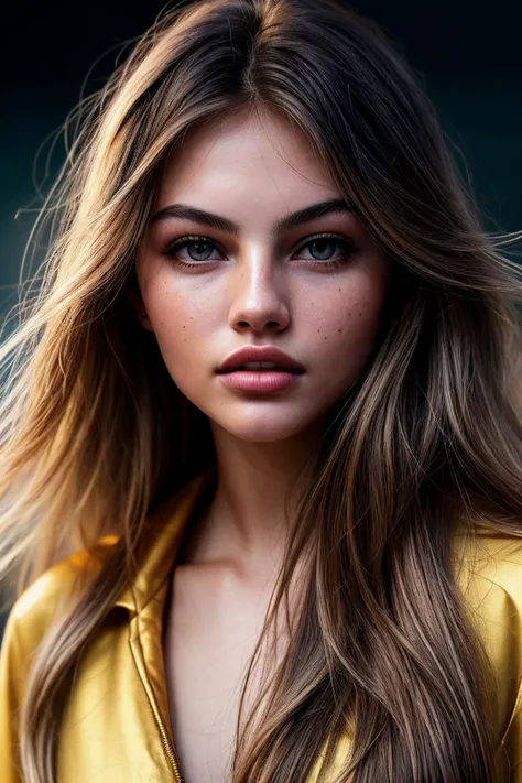 photo of beautiful (thyl4n3:0.99), a woman with perfect hair, wearing Golden Yellow (cassock:1.1), (cosmic background:1.1), (closeup), modelshoot style, (extremely detailed CG unity 8k wallpaper), professional majestic photography, (Leica M6 Camera), 24mm, exposure blend, hdr, faded, extremely intricate, High (Detail:1.1), Sharp focus, dramatic, soft cinematic light, (looking at viewer), (detailed pupils), 4k textures, elegant, ((((cinematic look)))), soothing tones, insane details, hyperdetailed, low contrast, (epicPhoto)