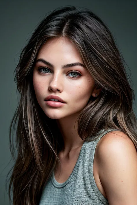 photo of beautiful (thyl4n3:0.99), a woman with perfect hair, wearing Mocha (Peplum Top, Capri Pants:1.1),  (plain background:1.1), (closeup), modelshoot style, (extremely detailed CG unity 8k wallpaper), professional majestic photography, (Leica M6 Camera), 24mm, exposure blend, hdr, faded, extremely intricate, High (Detail:1.1), Sharp focus, dramatic, soft cinematic light, (looking at viewer), (detailed pupils), 4k textures, elegant, ((((cinematic look)))), soothing tones, insane details, hyperdetailed, low contrast, (epicPhoto)