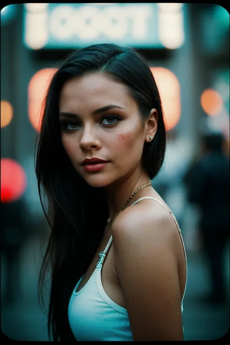 photo of preppy (v1cadms-135:0.99), a beautiful woman, perfect hair, smiling, (vintage photo), (tintype), (Crimson waitress), 85mm, (analog, cinematic, film grain:1.2), (Futuristic dystopian city viewpoint displaying holographic graffiti competitions:1.2), detailed eyes, seductive pose, (epicPhoto), (looking at viewer:1.1), painted lips, eyeliner, jewelry, (cinematic shot:1.3), (soothing tones, faded), PA7_Portrait-HL_v2, colorful, cute, vivid tones