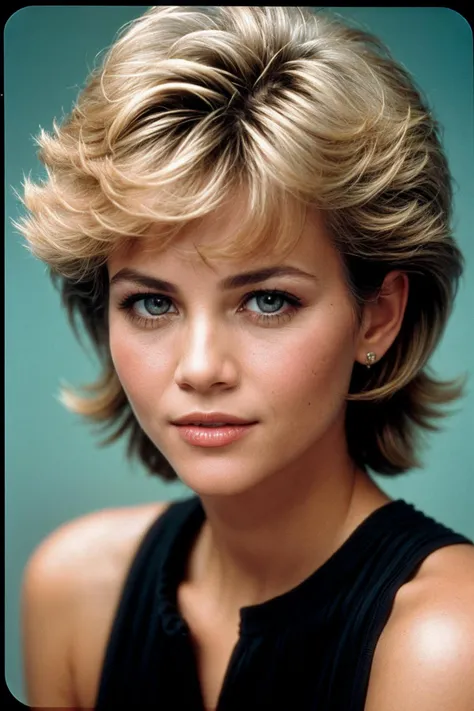 face,portrait, 1980's hairdo, headshot, ((cleavage)), formal hairstyle, flirty, parted lips, (looking at viewer) DEN_daisy_taylor
