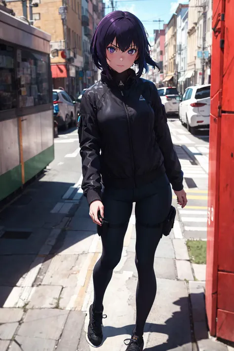 absurdres, best quality, 1girl, solo, looking at viewer, eye focus, <lyco:GoodHands-beta2:1.0>, <lora:motoko_kusanagi2045:0.6>, motoko_kusanagi, black jacket