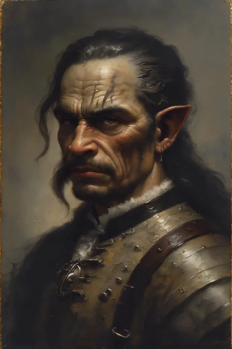 masterpiece,best quality,<lora:tbh102-:1>,oil painting,illustration,close-up portrait of orc,style of Andreas Achenbach,