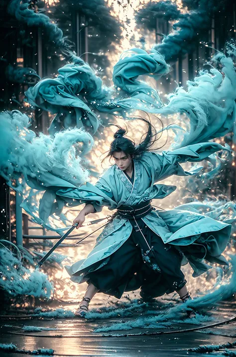 masterpiece, best quality, 32k, insane details, intricate details, hyperdetailed, hyper quality, high detail, ultra detailed, Masterpiece,martial artsChinese, realism,martial arts,play light and shadow,green lights and shadow,Bauhaus photography,28mm fantasy landscape,Camille Could,Selective focus,Panorama,Ultra-realistic illustrationsREALISTIC 3D, ULTRA DETAILEDBlender, C4D, high detail, high resolution,
A young man in ancient China,dressed in white Hanfu,surrounded by gas fumes in battle,martial arts action portraits,Gopro,motion blur,long exposure,full body,delicate feature,high aesthetics and high art,immersed ina cinematic atmosphere,with an unreal portrait style,paulina washington
<lora:~Q?-kfOmartial arts:0.95>