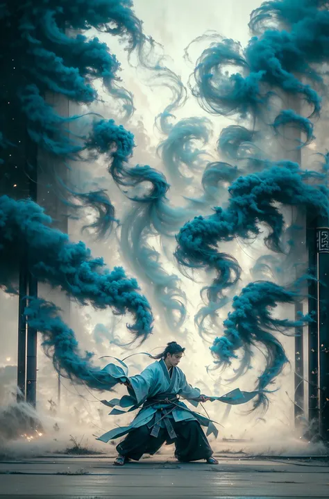 masterpiece, best quality, 32k, insane details, intricate details, hyperdetailed, hyper quality, high detail, ultra detailed, Masterpiece,martial artsChinese, realism,martial arts,play light and shadow,green lights and shadow,Bauhaus photography,28mm fantasy landscape,Camille Could,Selective focus,Panorama,Ultra-realistic illustrationsREALISTIC 3D, ULTRA DETAILEDBlender, C4D, high detail, high resolution,
A young man in ancient China,dressed in white Hanfu,surrounded by gas fumes in battle,martial arts action portraits,Gopro,motion blur,long exposure,full body,delicate feature,high aesthetics and high art,immersed ina cinematic atmosphere,with an unreal portrait style,paulina washington
<lora:~Q?-kfOmartial arts:0.9>
