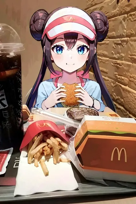 <lora:McDate_with_2D_Waifu:0.8>, McDate_with_2D_Waifu, smile, looking at viewer, ((masterpiece,best quality)), absurdres, long hair, <lora:rosa_(pokemon)_v10:0.7>, ro1, hair bun, blue eyes, twintails, visor cap, raglan sleeves, yellow shorts, shirt, pink bow, wristwatch, ,