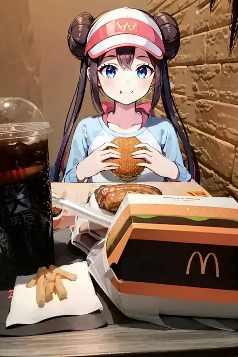 <lora:McDate_with_2D_Waifu:0.8>, McDate_with_2D_Waifu, smile, looking at viewer, ((masterpiece,best quality)), absurdres, long hair, <lora:rosa_(pokemon)_v10:0.7>, ro1, hair bun, blue eyes, twintails, visor cap, raglan sleeves, yellow shorts, shirt, pink bow, wristwatch, ,
