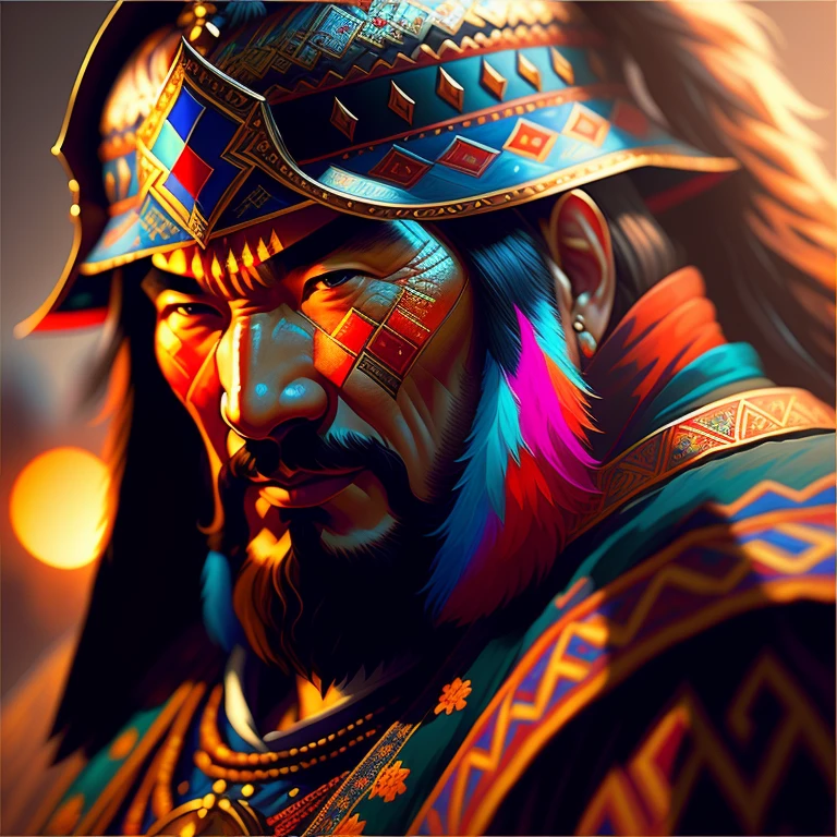 (best quality,masterpeace),close-up,(hyperdetailed colourful),
((Genghis Khan)),
, hdr, sharp focus, cinematic lighting, trending on artstation,trending on CGSociety, professional majestic oil painting by greg rutkowski,immense detail, rim lighting, two tone lighting, dimly lit, low key ,<lora:epiNoiseoffset_v2:1>,