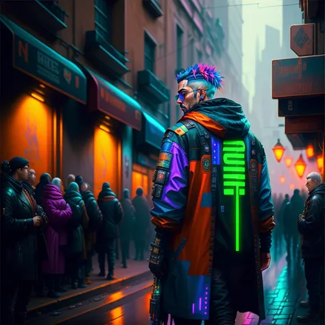 (best quality,masterpeace),full body shot,(hyperdetailed colourful),
((detailed cyberpunk man head)), 
, hdr, dramatic, cinematic lighting, trending on artstation,trending on CGSociety, professional majestic oil painting by greg rutkowski,immense detail, rim lighting, two tone lighting, dimly lit, low key ,<lora:epiNoiseoffset_v2:1.2>,