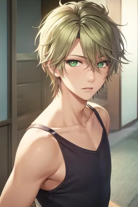 masterpiece, best quality, game cg, 1boy, solo, male focus, looking at viewer, , depth of field, <lora:haru_kaidou:0.66>, haru_kaidou, green eyes, blonde hair, , , ,