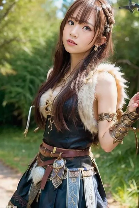 <lora:VikingPunkAI:0.5>, thin Hanaka:1.2, VikingPunkAI dress <lora:Hanaka:0.75>, fighting with knigh, motion blur, wide angle close up
