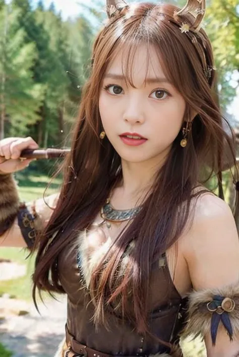 <lora:VikingPunkAI:0.5>,  thin Hanaka:1.2, VikingPunkAI dress <lora:Hanaka:0.75>, fighting with knigh, motion blur, wide angle close up
