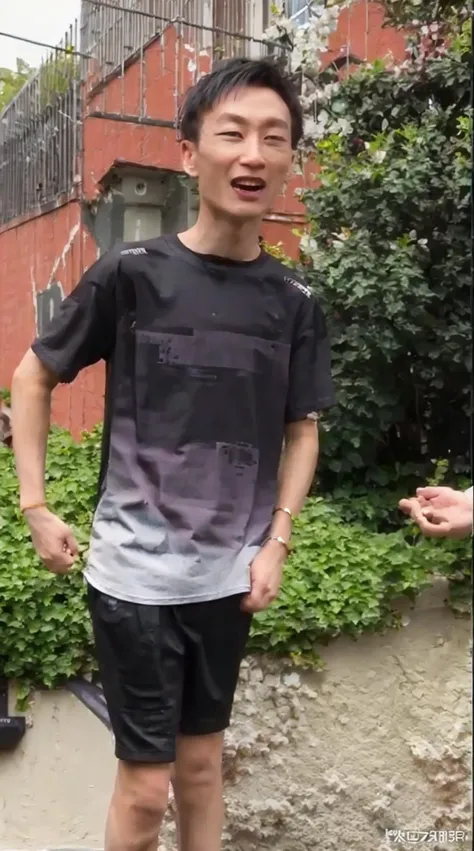 <lora:otto_20230827222917:1>,male focus, 1boy, realistic, shirt, outdoors, black hair, shorts, t-shirt, building, open mouth, plant, day, black shorts, solo focus, bush, looking at viewer, solo,UHD, retina, masterpiece, ccurate, textured skin, super detail, high details, high quality, best quality, highres, 8k,