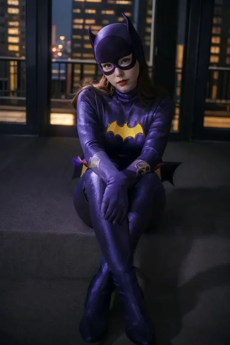 (full body:0.7), photorealistic photo of Batgirl, looking at the camera, realistic, (masterpiece:1.1), (best quality:1.1), beautiful, (intricate details), unity 8k wallpaper, ultra detailed, aesthetic, perfect lighting, <lora:60sBatgirl_V2-000008:0.8>