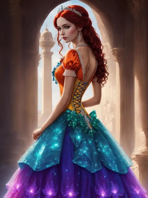 breathtaking photograph of a beautiful girl wearing a red princess dress in an alcove, <lora:xl_n15g_aio_clothing-2.0:0.8>, realistic, vibrant, vivid, full body, . award-winning, professional, highly detailed
AND realistic red hair,
AND orange victorian dress,
AND yellow burlesque dress,
AND green crystalline dress,
AND blue crystalline dress,
AND purple bioluminescent dress