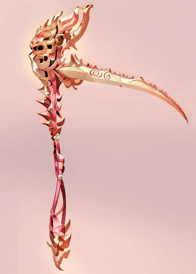 Game Icon Institute,game icon,(neon-pink sickle made of IvoryGoldAI),wide perspective,reasonable structure,HD,game icon,perfect work (masterpiece, top quality, best quality, official art, beautiful and aesthetic:1.2),(8K, best quality, masterpiece:1.2),<lora:GameIconResearch_Scythe_Lora:1>,<lora:IvoryGoldAIv2:1>,8k,glossy,glowing,