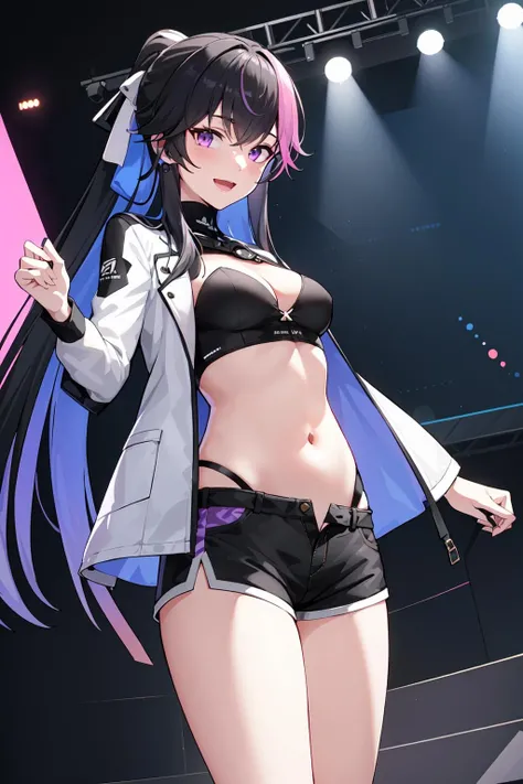 1girl, solo,  wispy hot women in the back of a convertible car, 
 <lora:Acheron:0.8>, hair over one eye, bangs, hair ornament, purple hair, purple eyes, bright pupils, renaissance, depth of field, 
squealing, Dean Ellis, One hand on hip pose, Denim Jacket, Bermuda shorts, Slip-on sneakers, excited, happy, smile,,
Highway, intricate, highly detailed, digital painting, artstation, matte, sharp focus, overwrought DeviantArt, mature female, medium breasts, tall female, 
<lora:hyperdetailer_v095:0.6>, <lora:outline:0.3>,, weird atmosphere, (best quality:1.1), (masterpiece:1.2), high quality shadow, beautiful detailed, (high detailed skin, skin details), (wide_landscape, 8k), beautiful face, detailed eyes, depth of field, dramatic light, best quality, highres, best shadow, best illumination,<lora:ButtCrack:1.0><lora:ButtCrack:1.0>