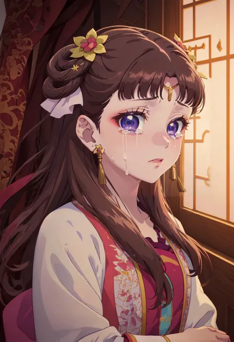 best quality, masterpiece, highres, solo, (lishu_theapothecarydiaries:1.10), crying, sobbing, tears, portrait, looking at viewer, anime_style, 32 <lora:lishu_theapothecarydiaries:0.80>