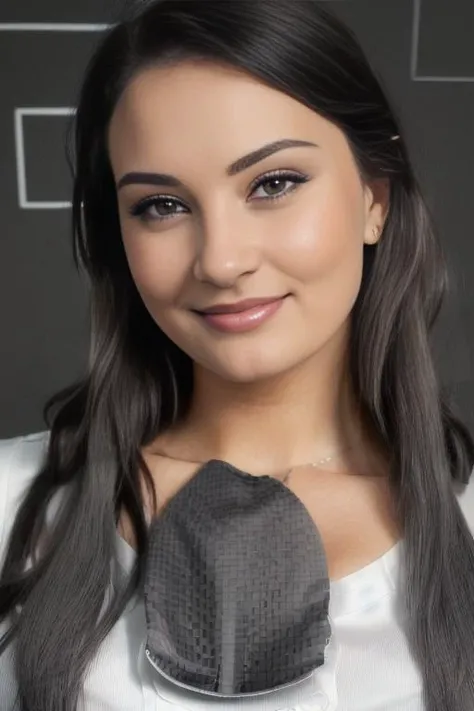 ASMRDarling, official identification photo of a young woman in a (elegant detailed white tight secretary shirt :1.5), (cleavage:1.5), (professional photo , studio lighting, hard light, sony a7, 50 mm, (hyperrealistic), big depth of field, mate skin, pores, colors, hyperdetailed, best quality, photorealistic, 8k, high res, best quality), 1girl, (portrait), (dark grey photostudio background:1.4) , looking at viewer, (eye contact:1.4), piercing eyes, happy, smirk, smile, intricate<lora:ASMRDarling:1.0>