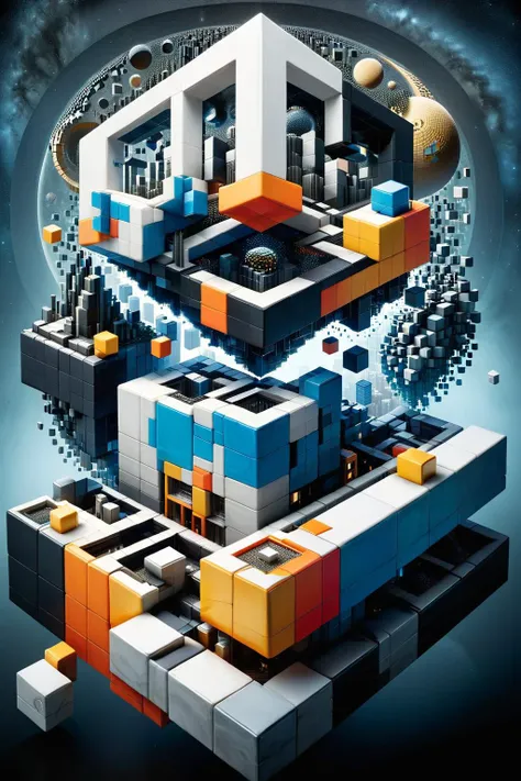ral-3dcubes,<lora:ral-3dcubes-sdxl:1>,d3qck artstyle,<lora:d3qck_artstyle:0.65>,
Abstract,deconstructive,made up of mold colonies,is colorful and full of life,
art by escher,<lora:Escher_SDXL:0.7>,
Gerald Brom,In a world where geometry reigns supreme,a cityscape unfolds with kaleidoscopic brilliance. Skyscrapers composed of interlocking shapes - triangles,circles,squares - each a different vivid hue,stand in harmonious contradiction. The streets are a labyrinth of color-block patterns,pulsating with the vibrant life of its inhabitants. Here,the geometry is alive,constantly shifting and rearranging in a symphony of forms and shades. The sky itself is a canvas of mathematical perfection,with clouds forming fractal patterns that mirror the city below. This is a place where Euclidean and non-Euclidean geometries coexist,a utopia for those who find beauty in angles and edges,in the vivid play of color and form. Edvard Munch style,dark,moody,dark fantasy style,