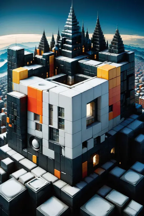ral-3dcubes,<lora:ral-3dcubes-sdxl:1>,d3qck artstyle,<lora:d3qck_artstyle:0.65>,
Abstract,deconstructive,made up of mold colonies,is colorful and full of life,
art by escher,<lora:Escher_SDXL:0.7>,
Gerald Brom,In a world where geometry reigns supreme,a cityscape unfolds with kaleidoscopic brilliance. Skyscrapers composed of interlocking shapes - triangles,circles,squares - each a different vivid hue,stand in harmonious contradiction. The streets are a labyrinth of color-block patterns,pulsating with the vibrant life of its inhabitants. Here,the geometry is alive,constantly shifting and rearranging in a symphony of forms and shades. The sky itself is a canvas of mathematical perfection,with clouds forming fractal patterns that mirror the city below. This is a place where Euclidean and non-Euclidean geometries coexist,a utopia for those who find beauty in angles and edges,in the vivid play of color and form. Edvard Munch style,dark,moody,dark fantasy style,