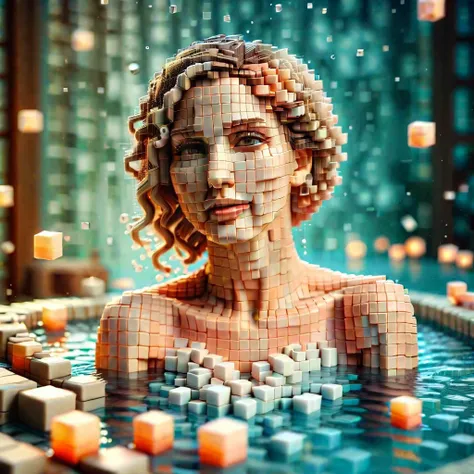 ral-3dcubes,<lora:ral-3dcubes-sdxl:1.3>,a beautiful woman having a bath,relaxing,bokeh,cozy backround,masterpiece,high details,