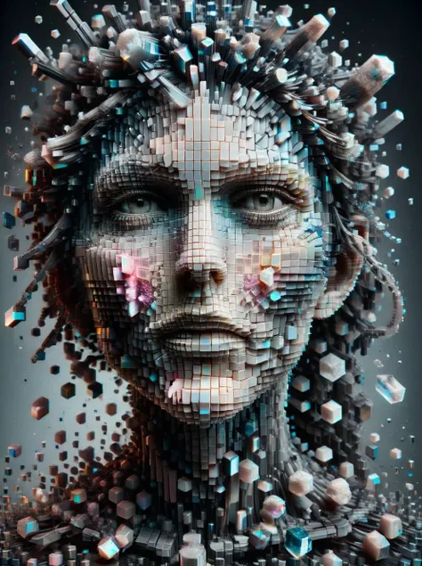 1girl, intricate details, <lora:ral-3dcubes:1.2>, ral-3dcubes, <lora:disintegrating:0.6> , disintegrating, <lora:crystalz:0.75>, crystalz
